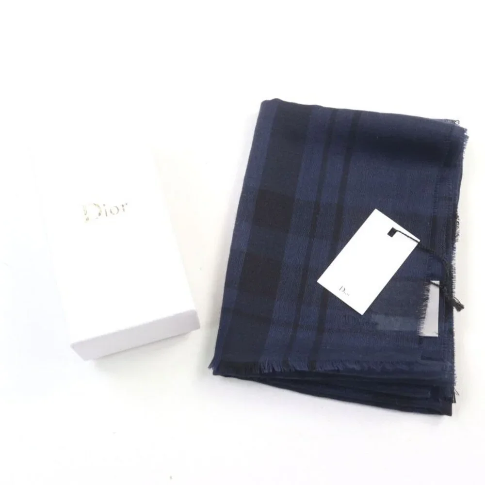 Dior Homme 133 Cashmere Silk Logo Embroidery Checked Scarf